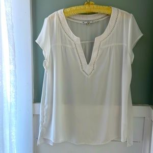 Women’s sheer vee neck blouse with lace detailing
